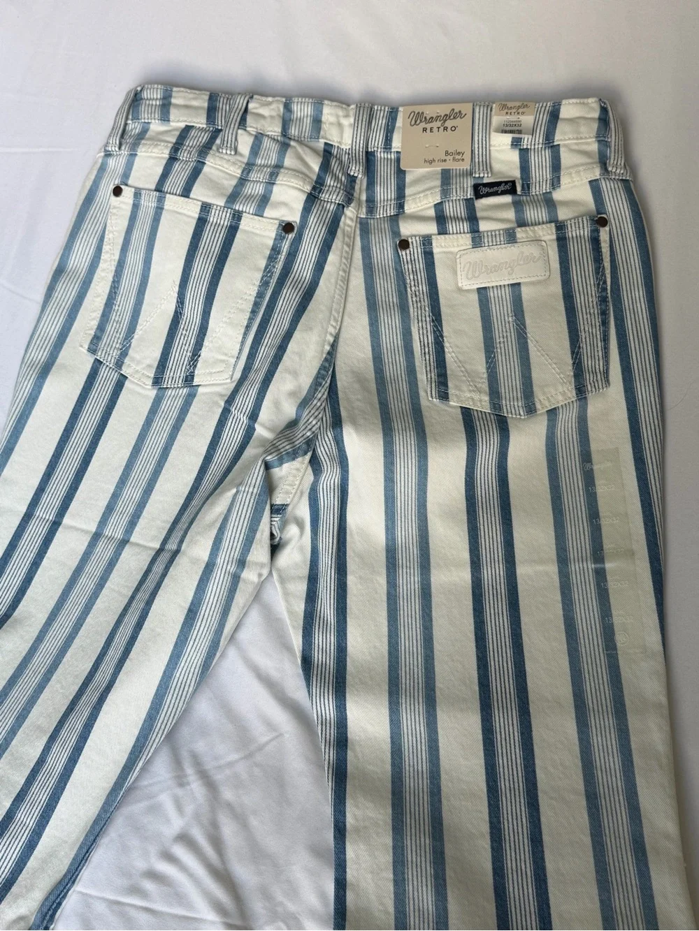 Wrangler Retro Women’s High Rise Flare Jeans Blue/White Striped 5-Pkt NWT